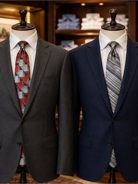 Claiborne Men’s Silk Necktie Lot of 2 Red Geometric Gray Striped Ties